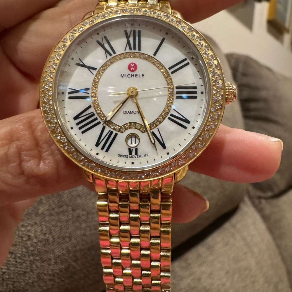 $3999 Michele Serein Diamonds Gold Tone Women's Watch MWW21B000031 - Picture 15 of 15